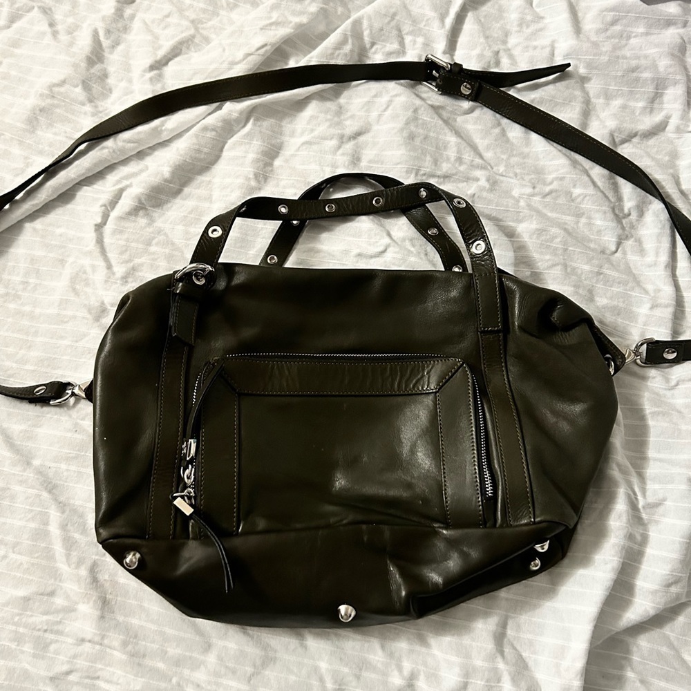 A. Bellucci Purse Large Italian Leather Black Coffee Shoulder Crossbody Hand Bag